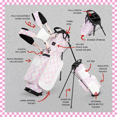Sunday Golf Recess Kids Golf Bag | Pink/White Checker