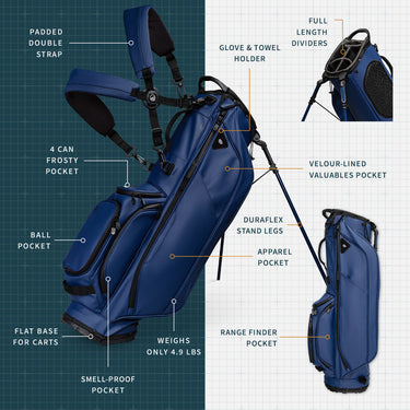 Sunday Golf Ryder S-Class | Navy Vegan Leather Full Size Stand Bag