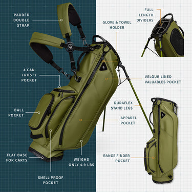 Sunday Golf Ryder S-Class | Olive Vegan Leather Full Size Stand Bag