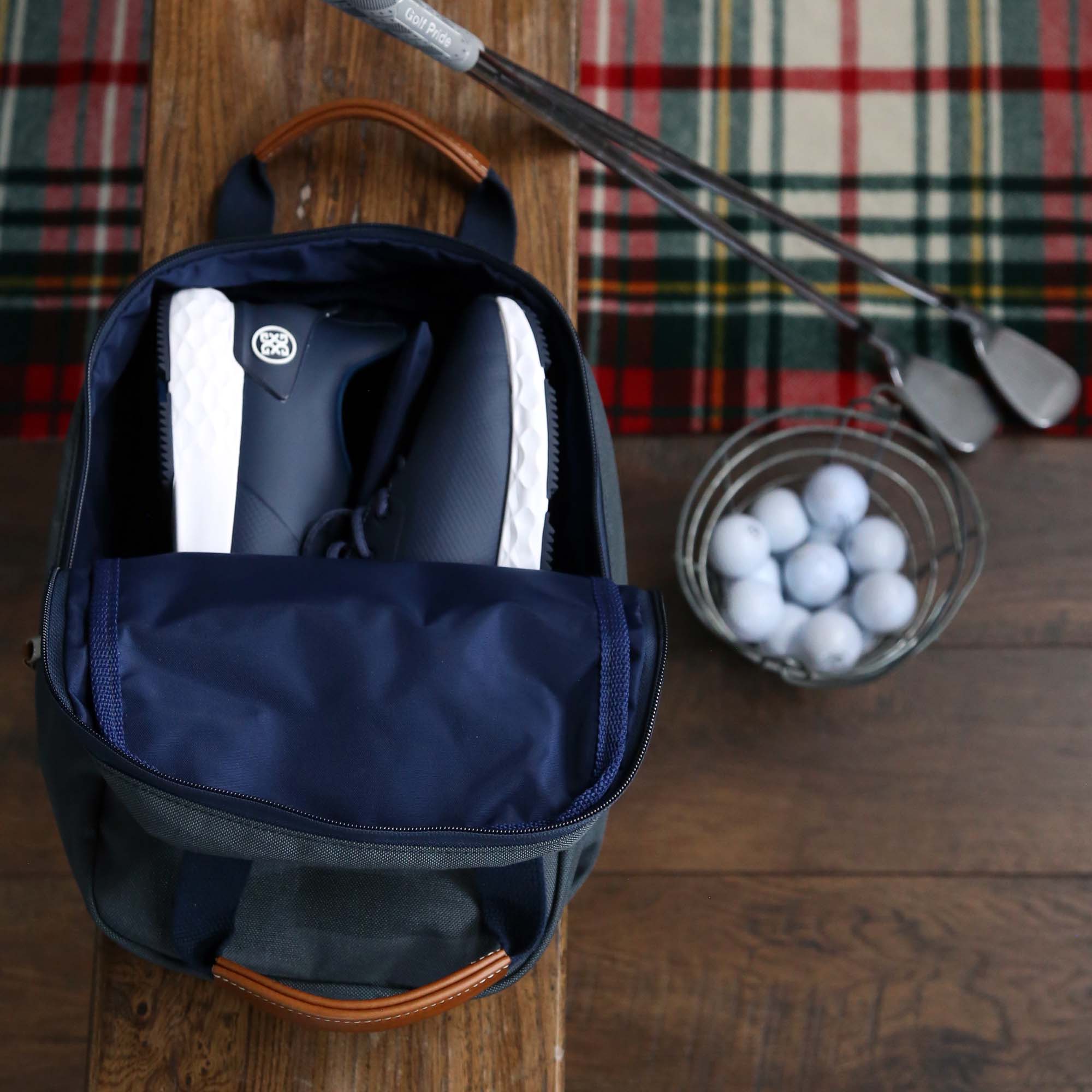 Hudson Sutler Nylon and Leather Golf Shoe Bag - Grey/Navy